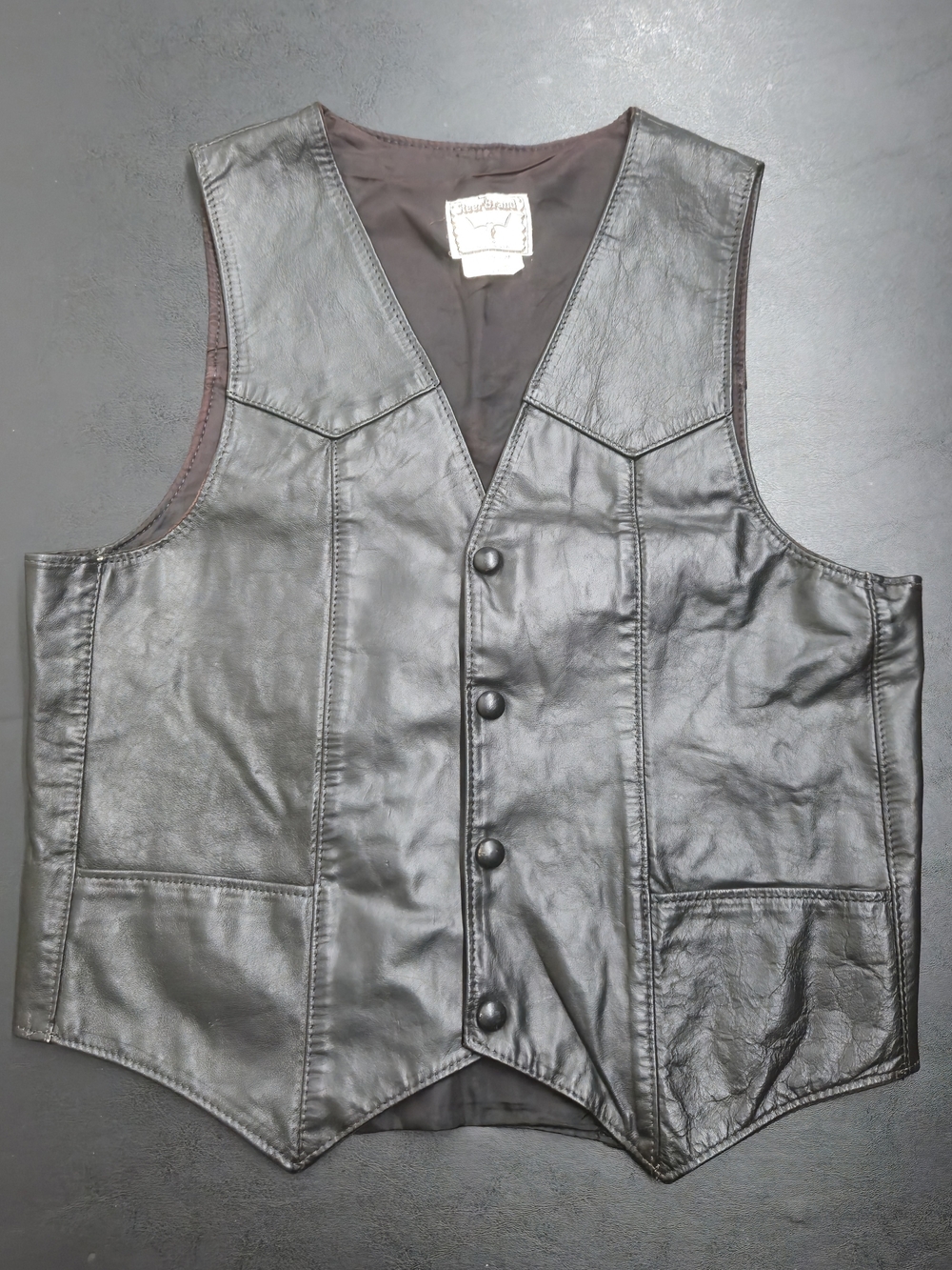 Men's Black Leather Button-Front Vest